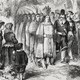 Massasoit, the Wampanoag Indian chief who maintained peaceful relations with the English in the area of Plymouth, Massachusetts, visits the Pilgrims.