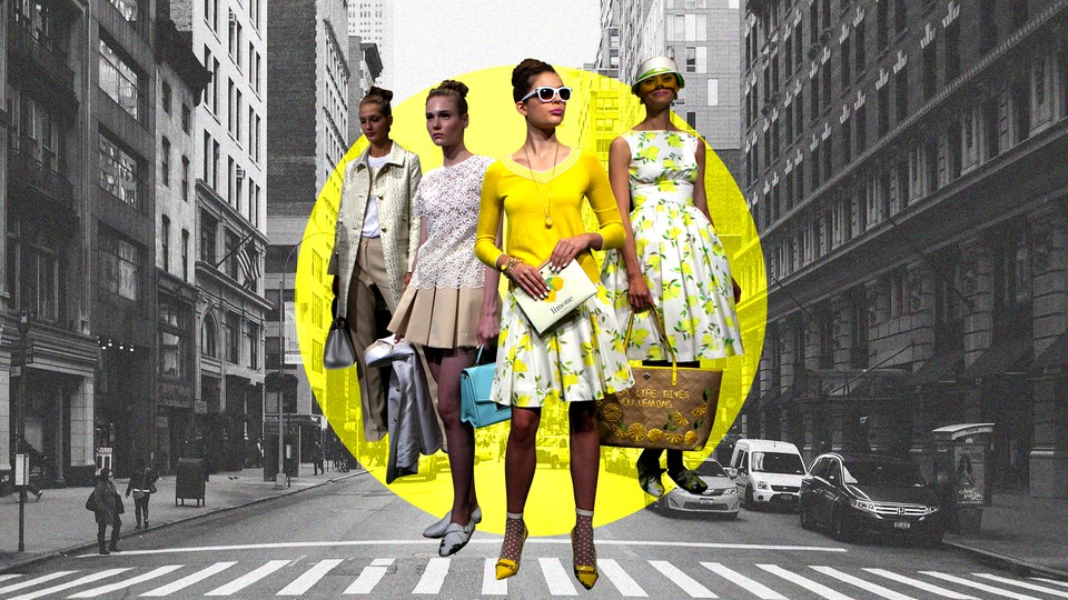 A cutout of models wearing Kate Spade clothing against a photo of a New York street