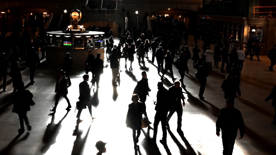 Commuters walking