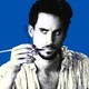 Cut-out of Joseph Fiennes as William Shakespeare in "Shakespeare in Love," against a bright-blue backdrop
