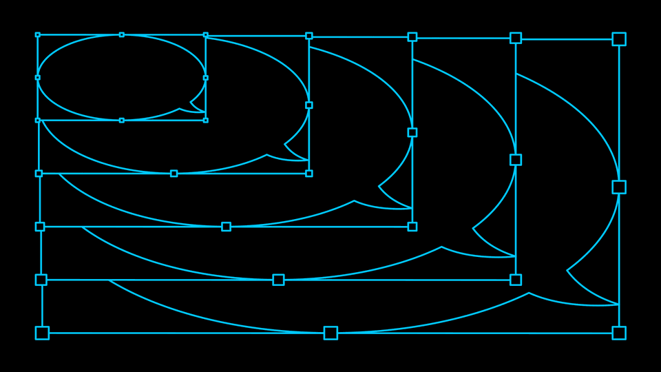 Simple illustration of a text-chat bubble, repeated at different sizes