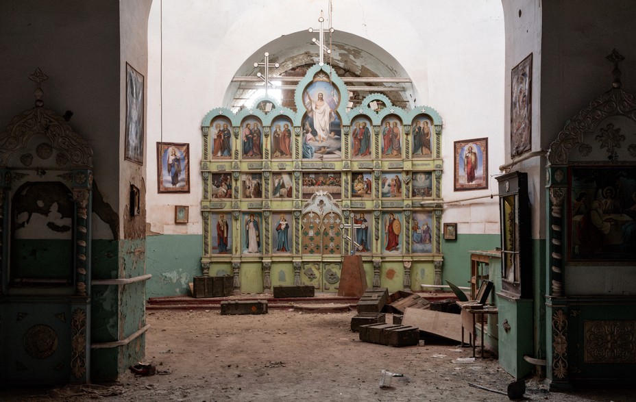 The interior of a Ukrainian church.