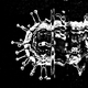 An illustration of a distorted coronavirus particle