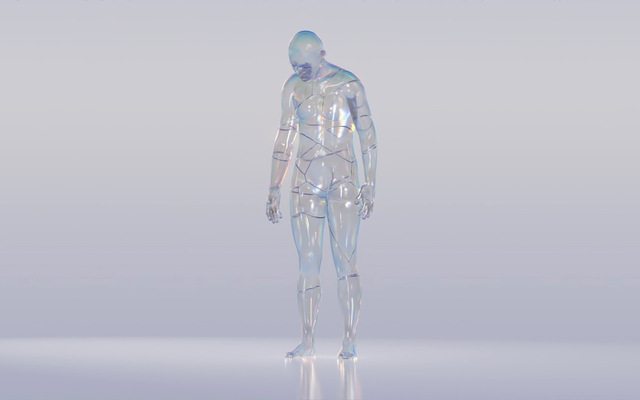 A 3D illustration of a human body made of cracked glass.