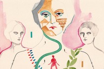 watercolor illustration of woman with two figures behind