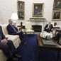 Senate Minority Leader Mitch McConnell, Speaker of the House Kevin McCarthy, President Joe Biden, and Senate Majority Leader Chuck Schumer in the Oval Office of the White House on May 9, 2023