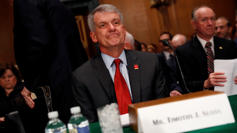 Tim Sloan, Wells Fargo's CEO, appeared before the Senate Banking Committee