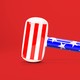 An inflatable hammer in red, white, and blue