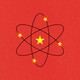 Illustration of the national flag of China, but with the yellow stars rearranged on an atomic symbol