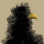 Illustration of a bald eagle made out of black smog.