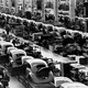 Beetles are assembled on production lines at Volkswagen's Wolfsburg, West Germany, plant in 1954.
