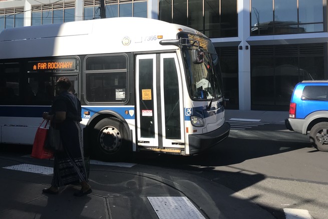 An MTA city bus to Far Rockaway.