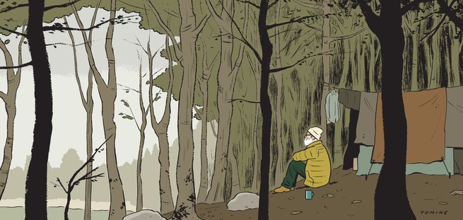 illustration of a man sitting in the woods