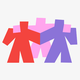 Three stick figures—one red, one pink, one purple—are linked.