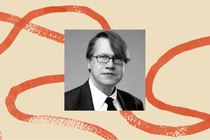 A black-and-white headshot of Geoffrey Kabaservice, bordered by an illustration