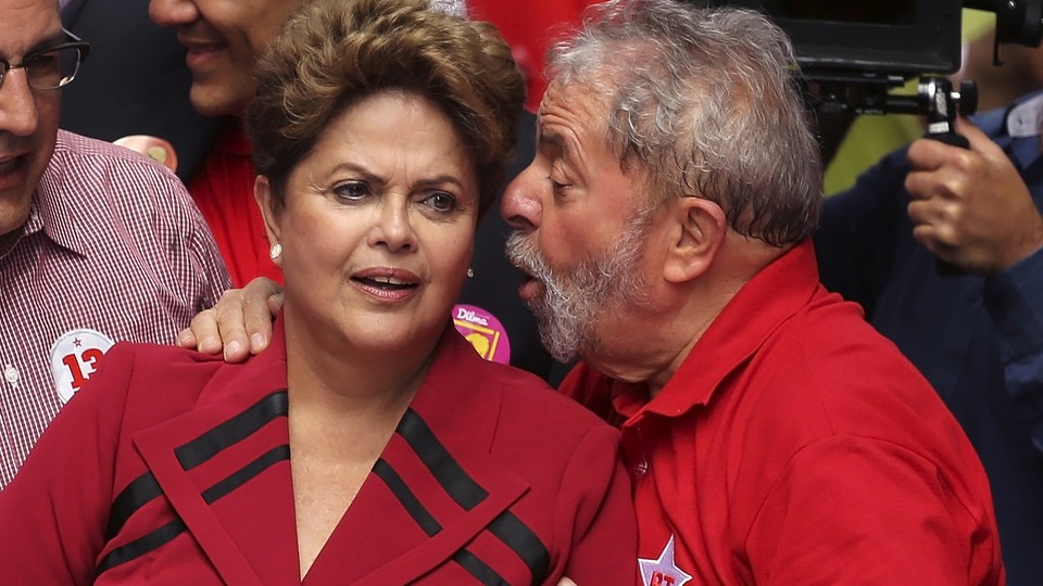 Luiz Inacio Lula da Silva talks to former president of Brazil, Dilma Rousseff.